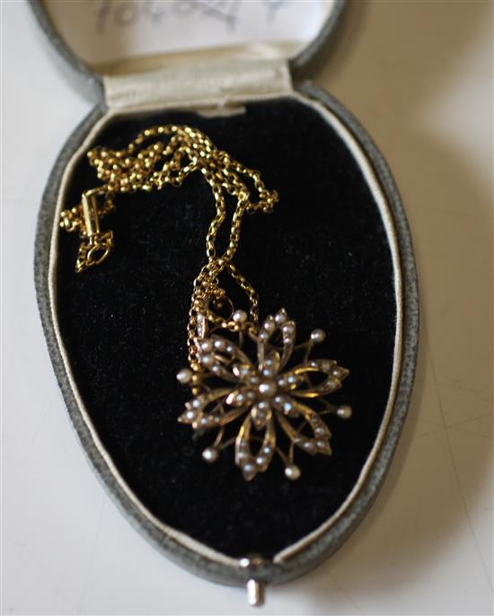 9ct gold and seed pearl pendant necklace
